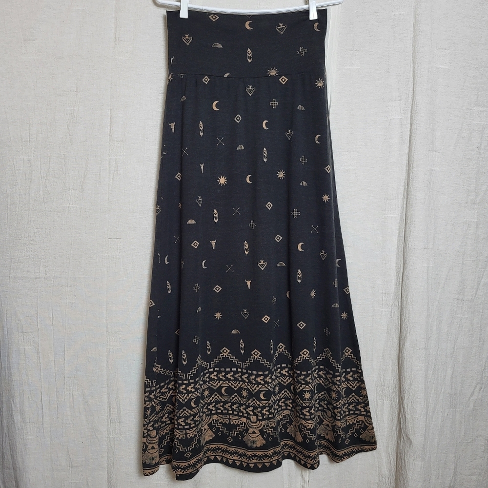 Mossimo Supply Co. Celestial Moon Sun Maxi Skirt Black Boho Whimsigoth Tribal - Picture 2 of 13